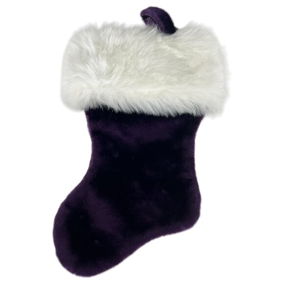 Purple Velvet And White Faux Fur Cuff Christmas Stocking Measures 15 Inches - Picture 2 of 3